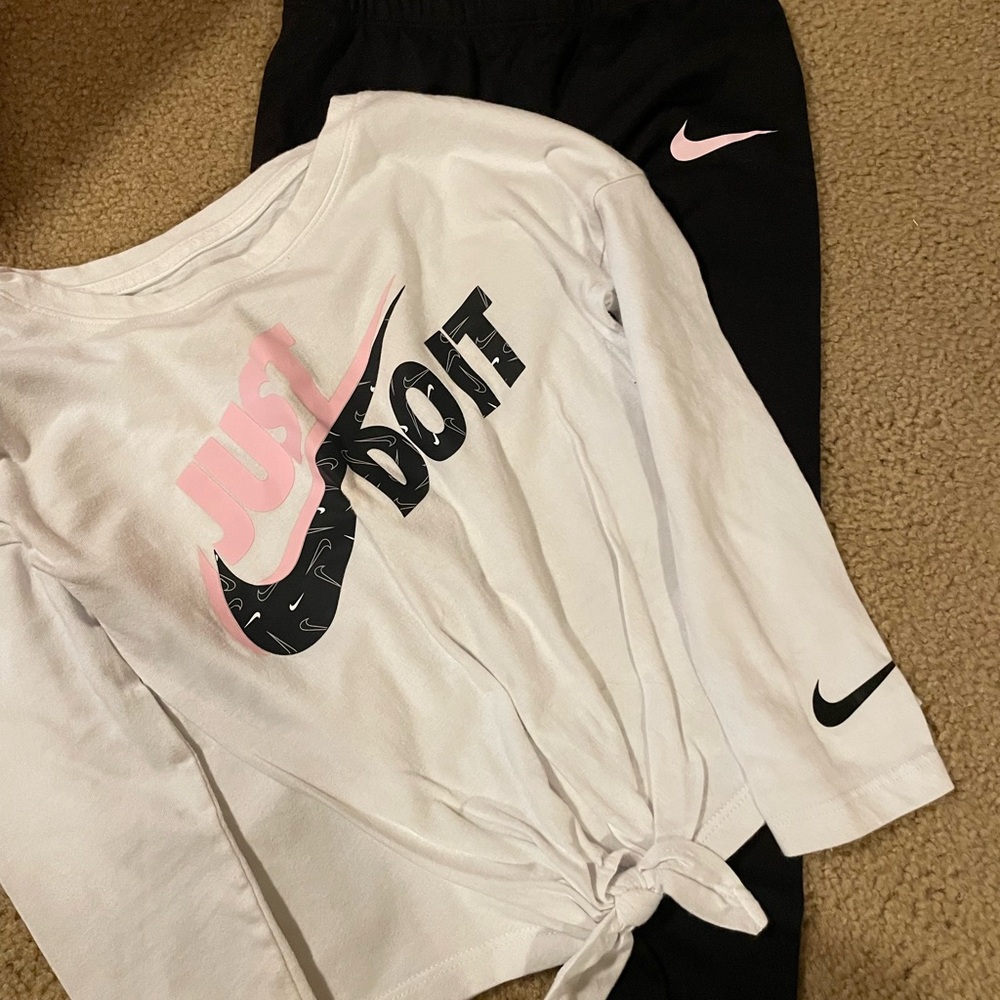 Nike White and Black 'Just Do It' Long Sleeve Set
